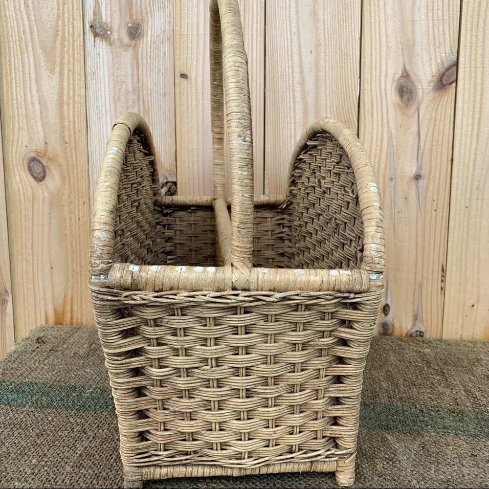 Vintage Rattan Wicker Magazine Rack Basket